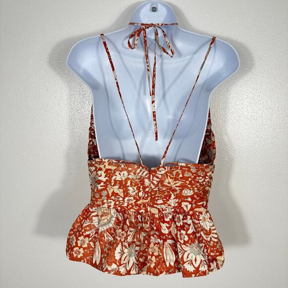 Ulla Johnson Blouse Essie Top Floral Crop Peplum Ruffle Orange Blossom 6 - Picture 3 of 10